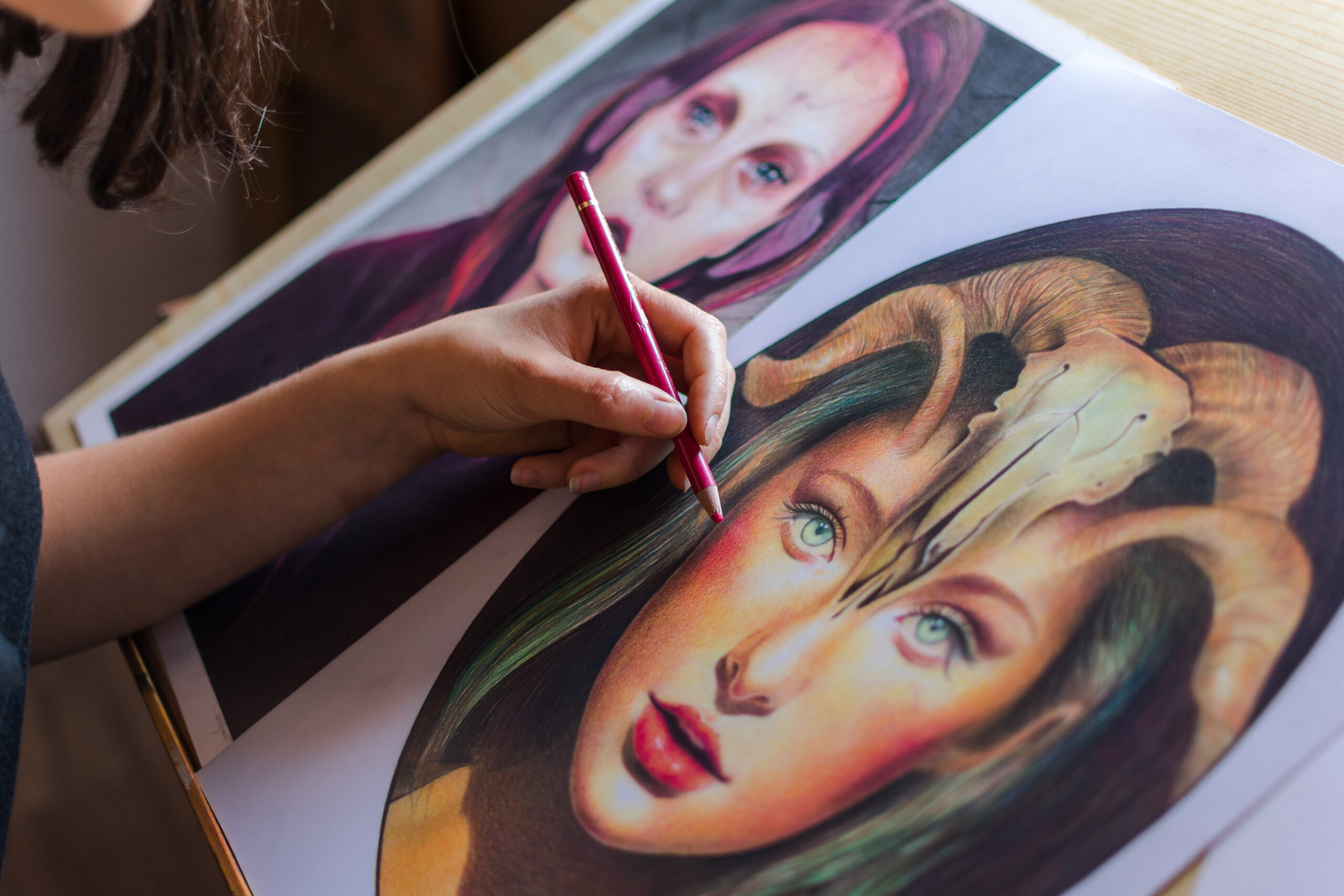 Painter making an artistic portrait. Close-up image. Work, art, lifestyle.